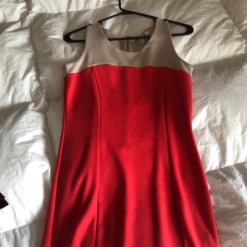 Coral and tan dress